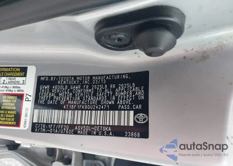 2013 Toyota Camry Se из США, поврежденный, VIN 4T1BF1FK8DU242471